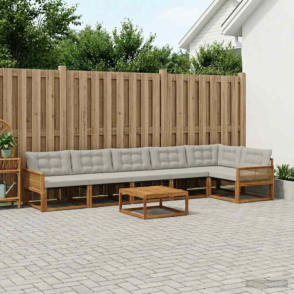 vidaXL Zestaw sof na zewnątrz z poduszką 7 pcs Naturalny i jasnoszary