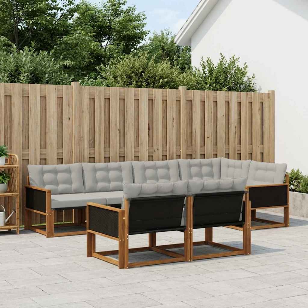 vidaXL Zestaw sof na zewnątrz z poduszką 7 pcs Naturalny i jasnoszary