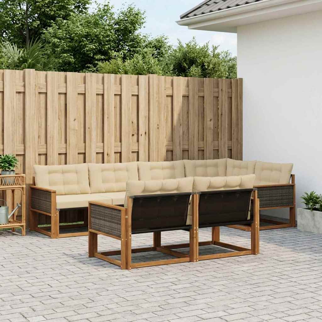 vidaXL Zestaw sof na zewnątrz z poduszką 7 pcs Naturalny i Beżowy