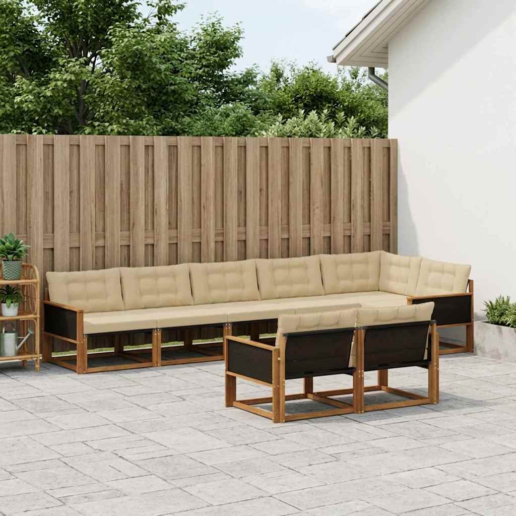 vidaXL Zestaw sof na zewnątrz z poduszką 8 pcs Naturalny i Beżowy