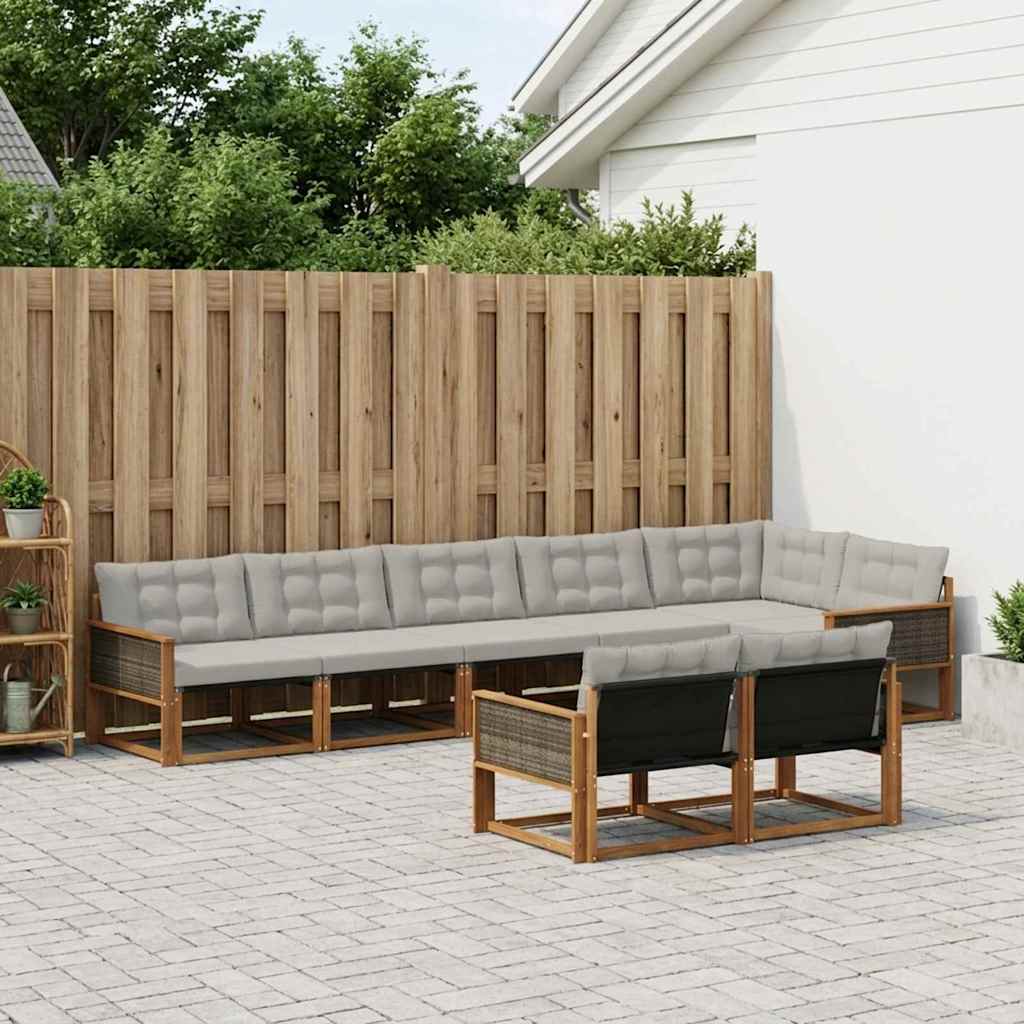 vidaXL Zestaw sof na zewnątrz z poduszką 8 pcs Naturalny i jasnoszary