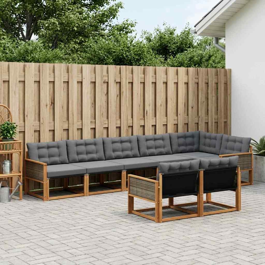 vidaXL Zestaw sof na zewnątrz z poduszką 8 pcs Naturalny i czarny