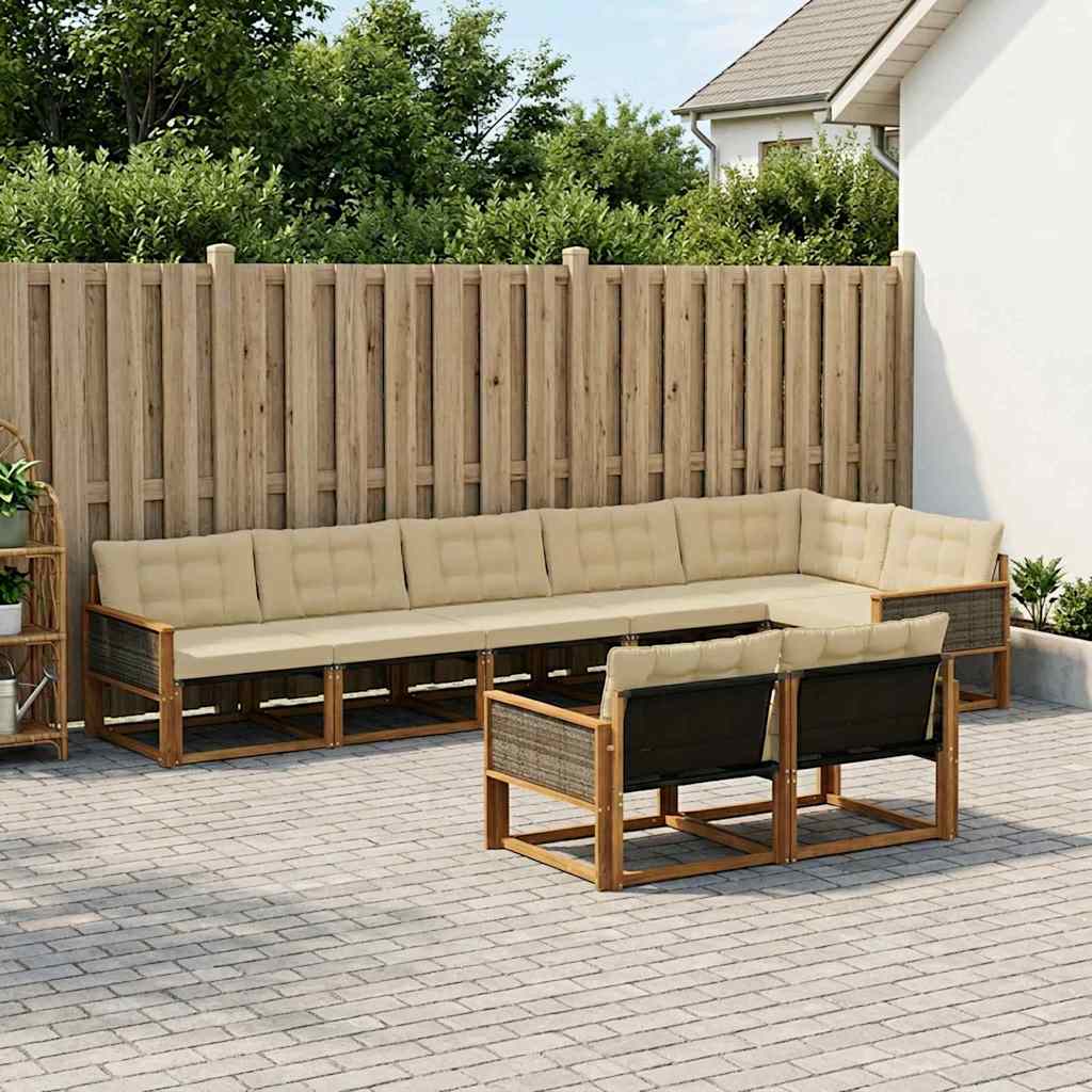 vidaXL Zestaw sof na zewnątrz z poduszką 8 pcs Naturalny i Beżowy