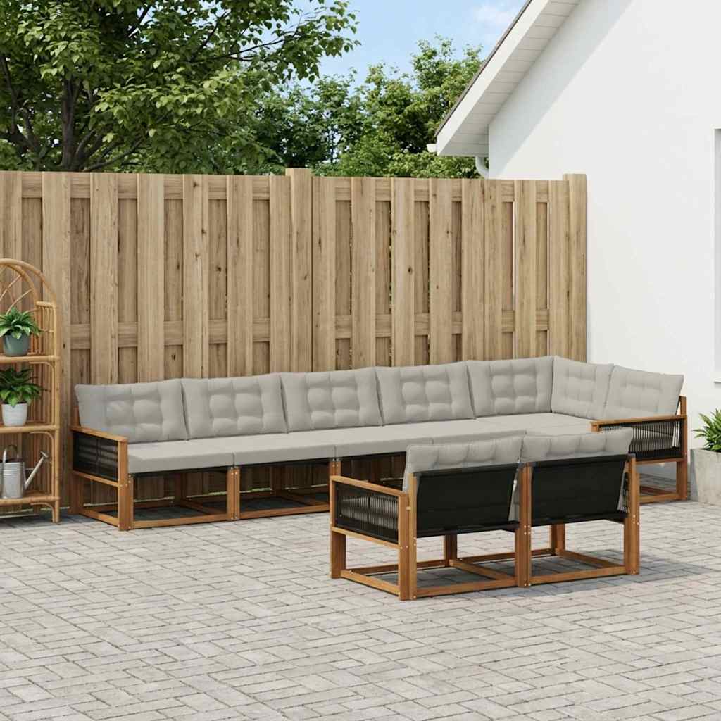 vidaXL Zestaw sof na zewnątrz z poduszką 8 pcs Naturalny i jasnoszary