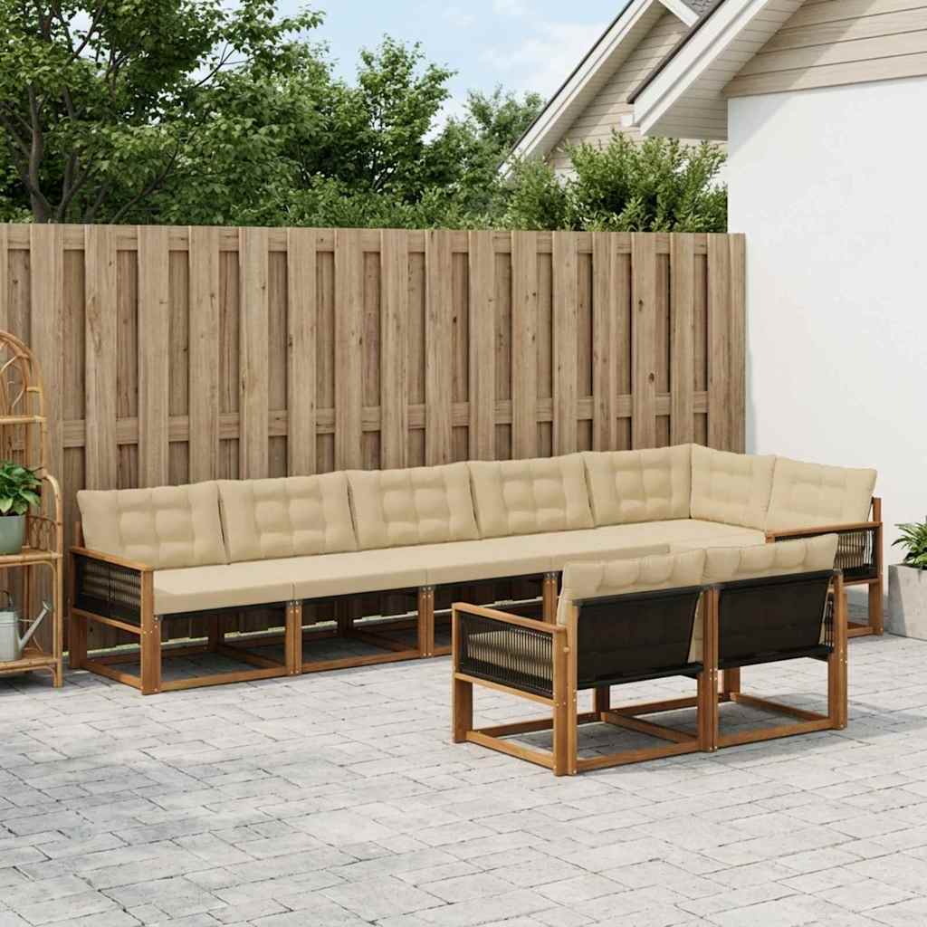 vidaXL Zestaw sof na zewnątrz z poduszką 8 pcs Naturalny i Beżowy