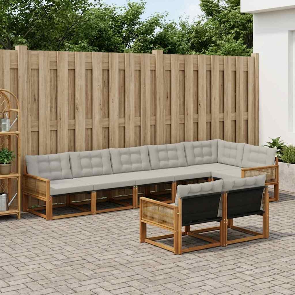 vidaXL Zestaw sof na zewnątrz z poduszką 8 pcs Naturalny i jasnoszary