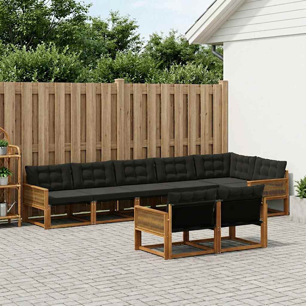 vidaXL Zestaw sof na zewnątrz z poduszką 8 pcs Naturalny i czarny