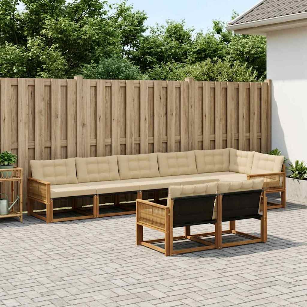 vidaXL Zestaw sof na zewnątrz z poduszką 8 pcs Naturalny i Beżowy