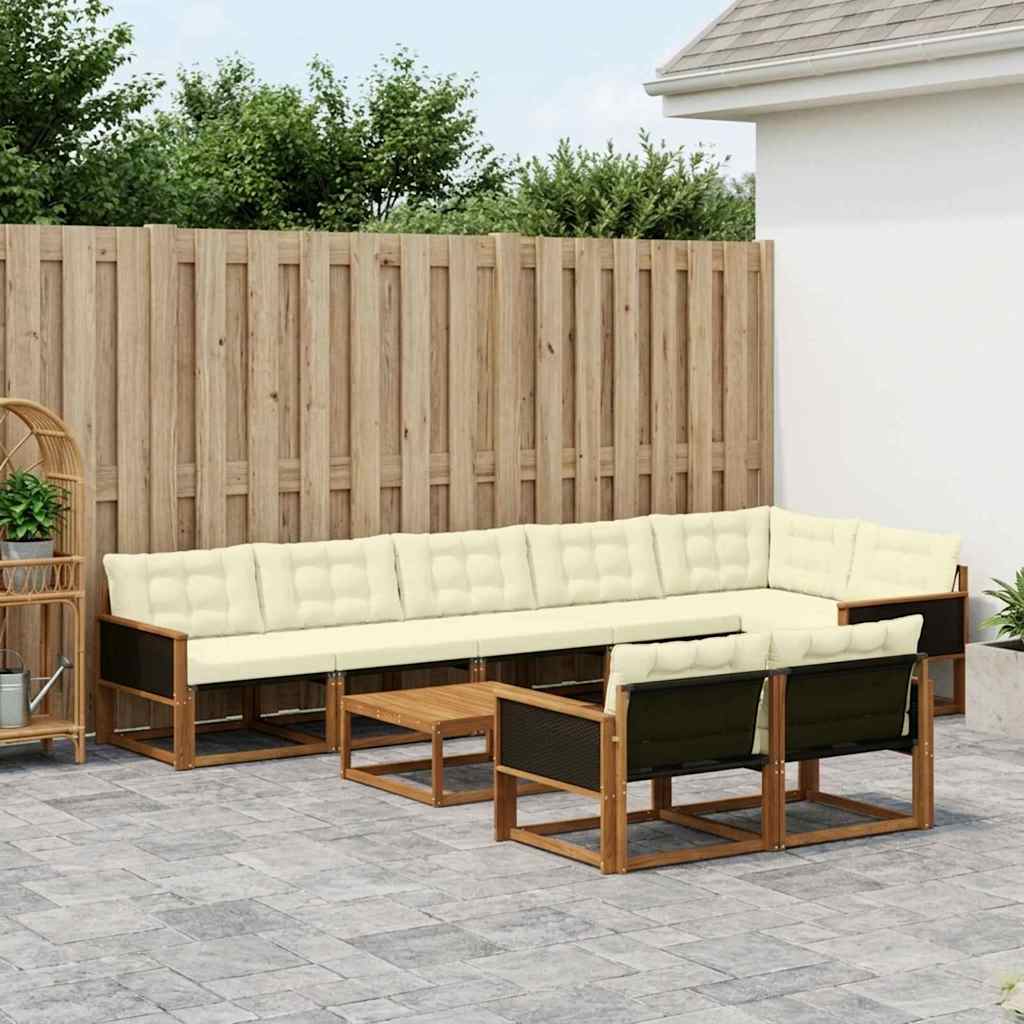 vidaXL Zestaw sof na zewnątrz z poduszką 9 pcs Naturalny i Kremowy