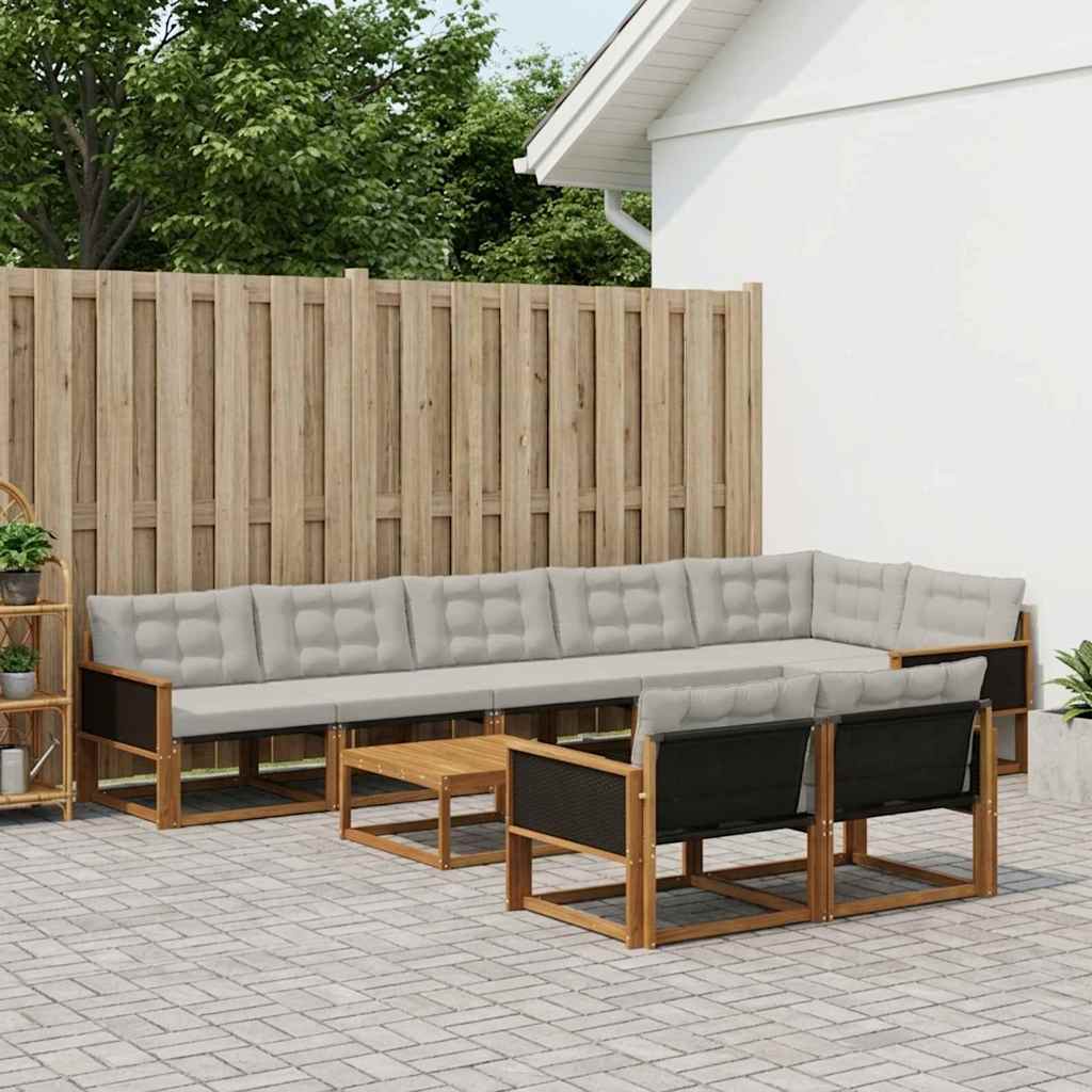 vidaXL Zestaw sof na zewnątrz z poduszką 9 pcs Naturalny i jasnoszary