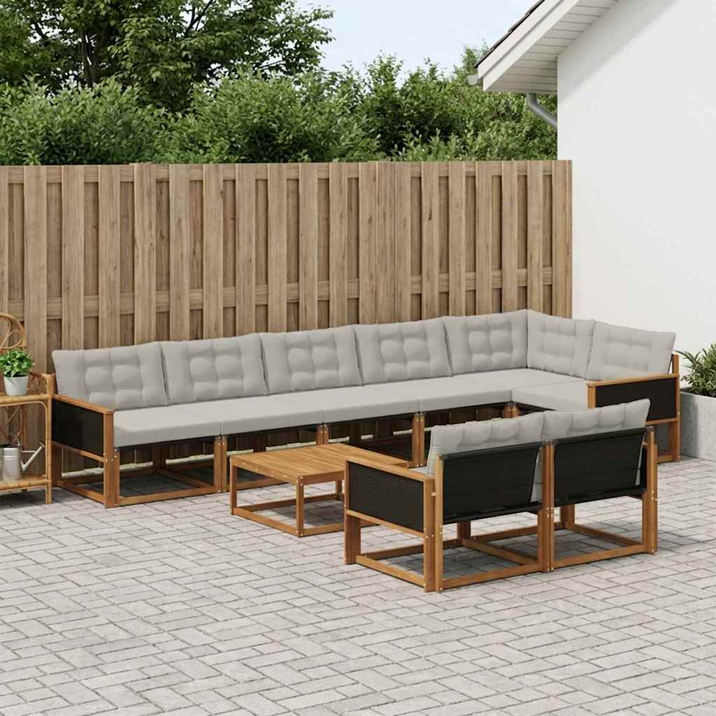 vidaXL Zestaw sof na zewnątrz z poduszką 9 pcs Naturalny i jasnoszary