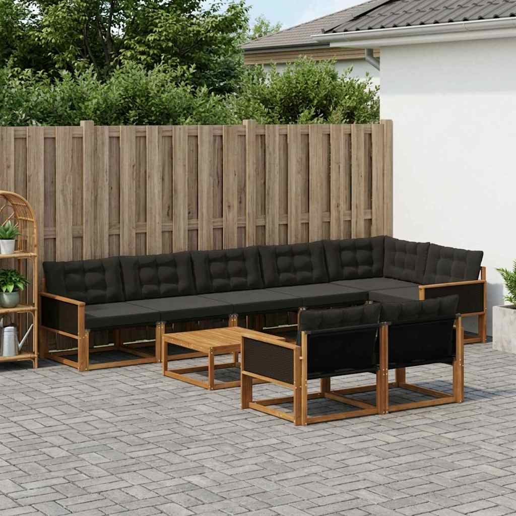 vidaXL Zestaw sof na zewnątrz z poduszką 9 pcs Naturalny i czarny