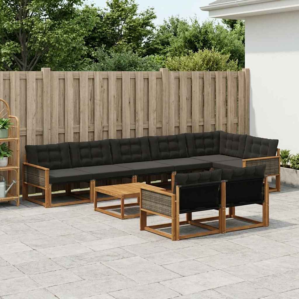 vidaXL Zestaw sof na zewnątrz z poduszką 9 pcs Naturalny i czarny