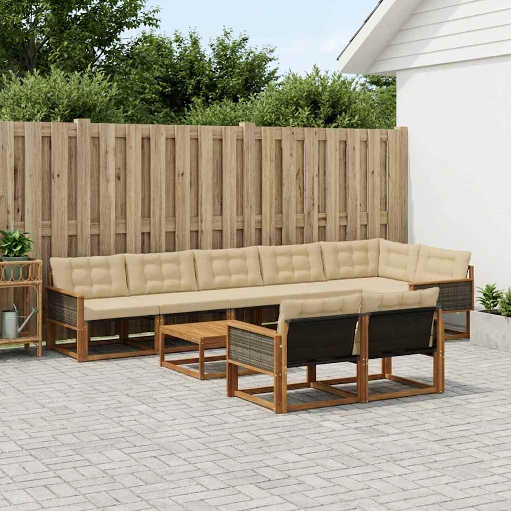 vidaXL Zestaw sof na zewnątrz z poduszką 9 pcs Naturalny i Beżowy