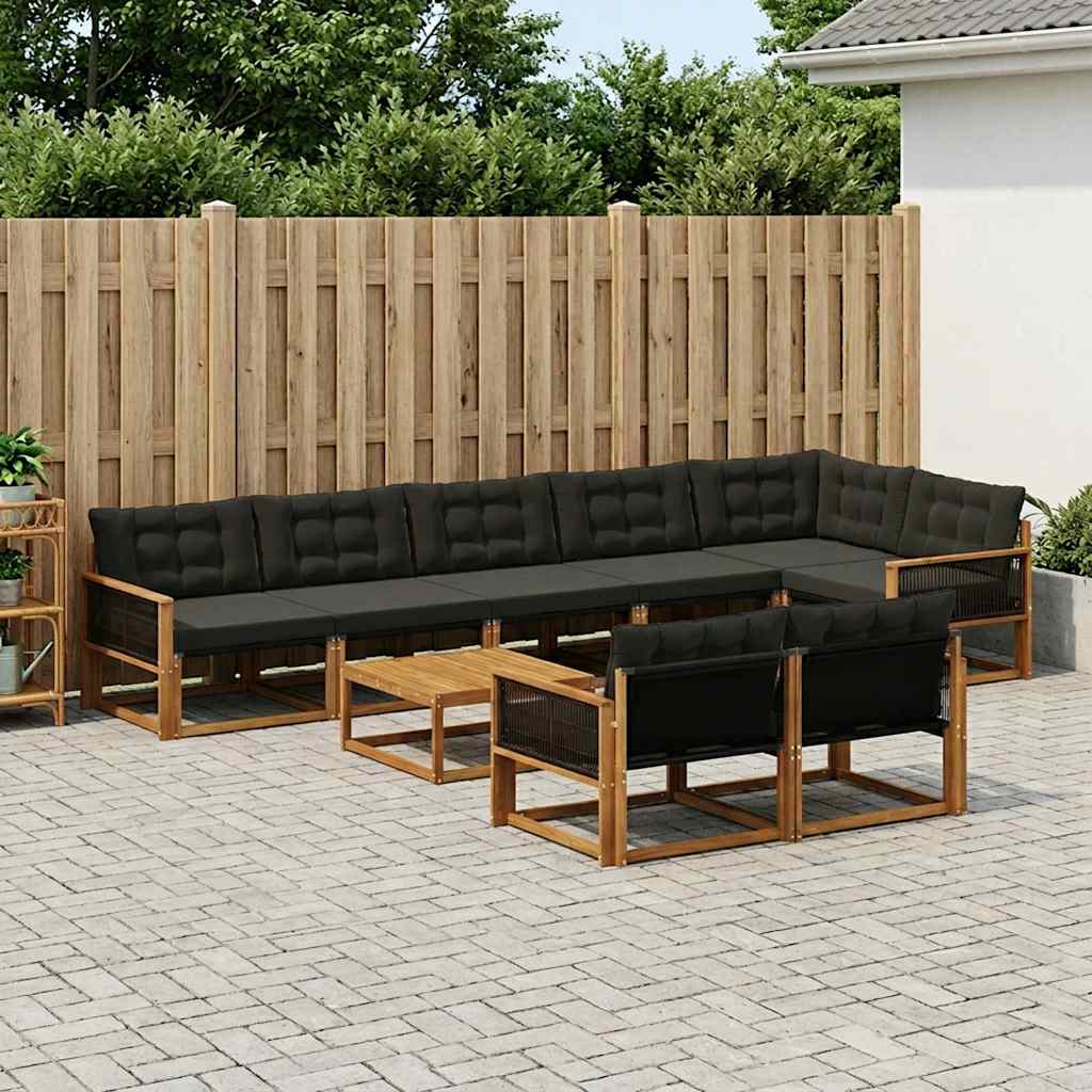vidaXL Zestaw sof na zewnątrz z poduszką 9 pcs Naturalny i czarny