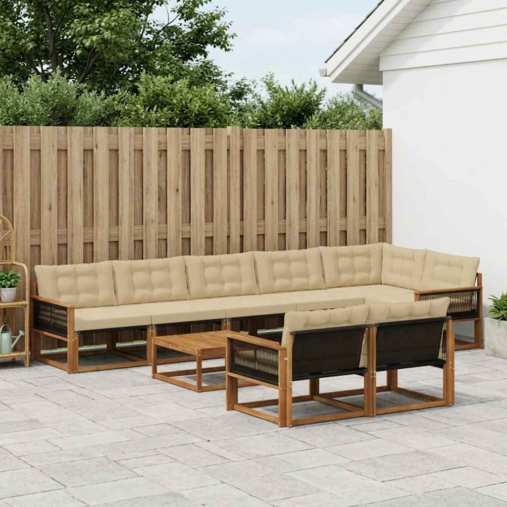 vidaXL Zestaw sof na zewnątrz z poduszką 9 pcs Naturalny i Beżowy