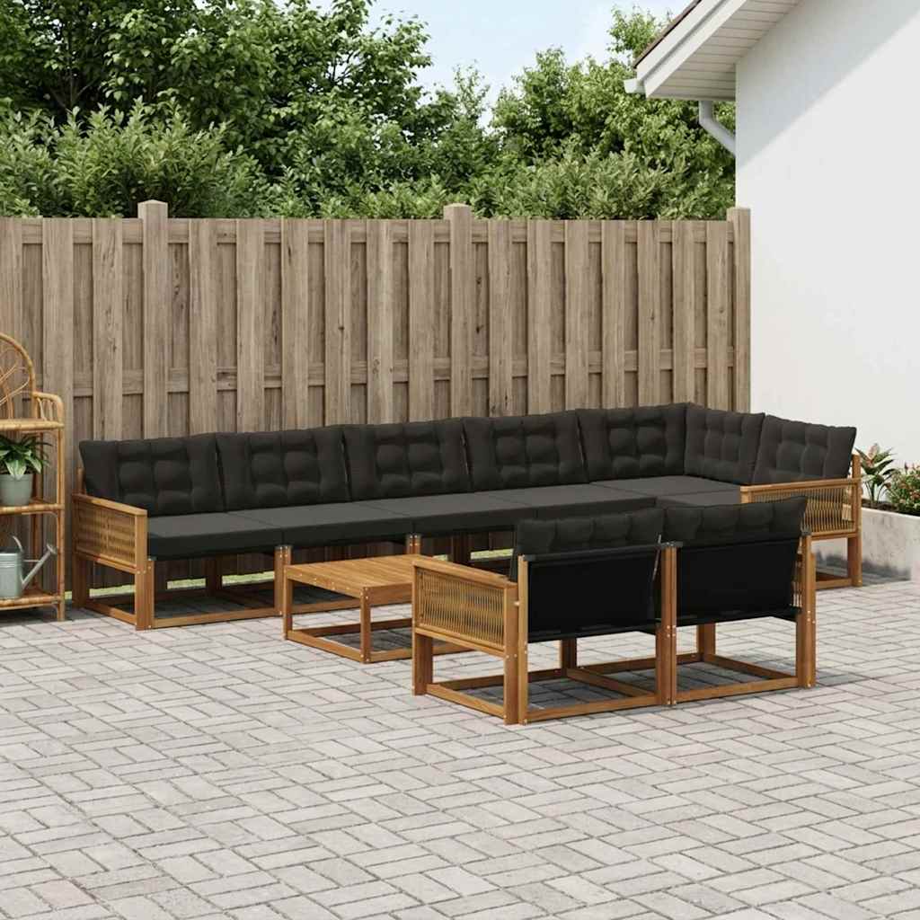 vidaXL Zestaw sof na zewnątrz z poduszką 9 pcs Naturalny i czarny