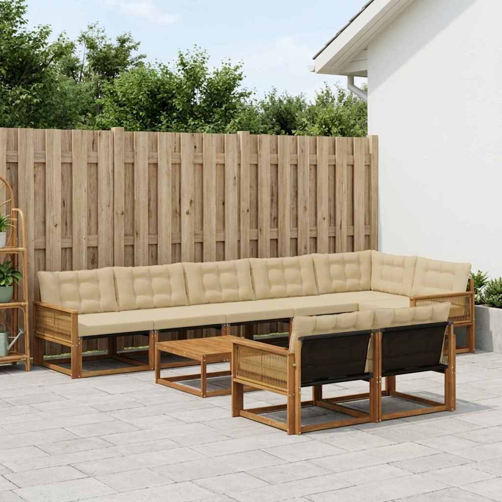 vidaXL Zestaw sof na zewnątrz z poduszką 9 pcs Naturalny i Beżowy