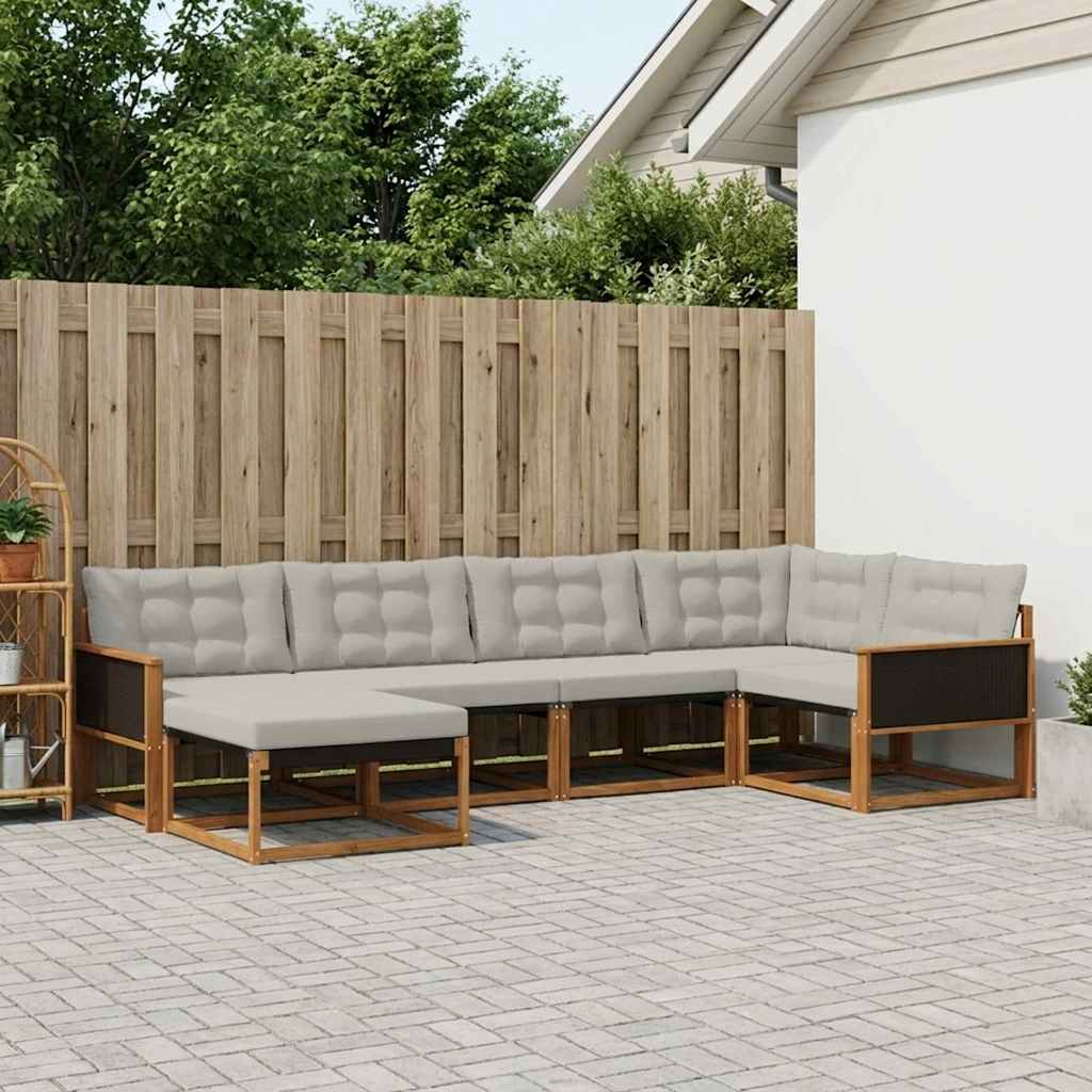 vidaXL Zestaw sof na zewnątrz z poduszką 6 pcs Naturalny i jasnoszary
