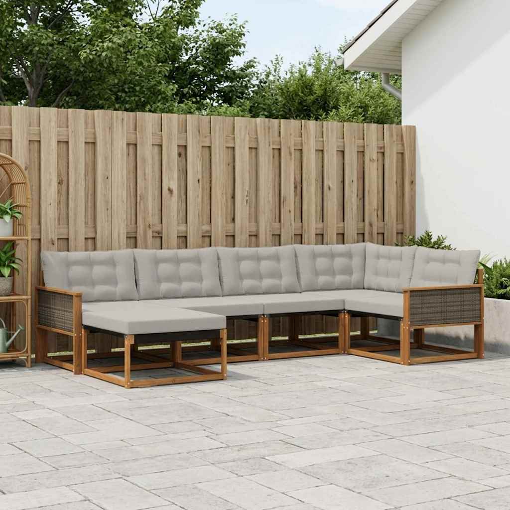 vidaXL Zestaw sof na zewnątrz z poduszką 6 pcs Naturalny i jasnoszary