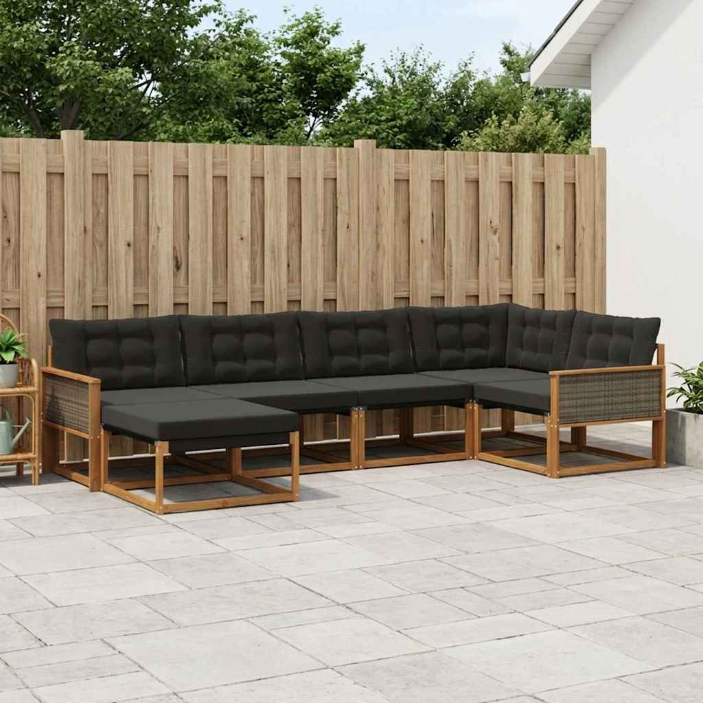 vidaXL Zestaw sof na zewnątrz z poduszką 6 pcs Naturalny i czarny