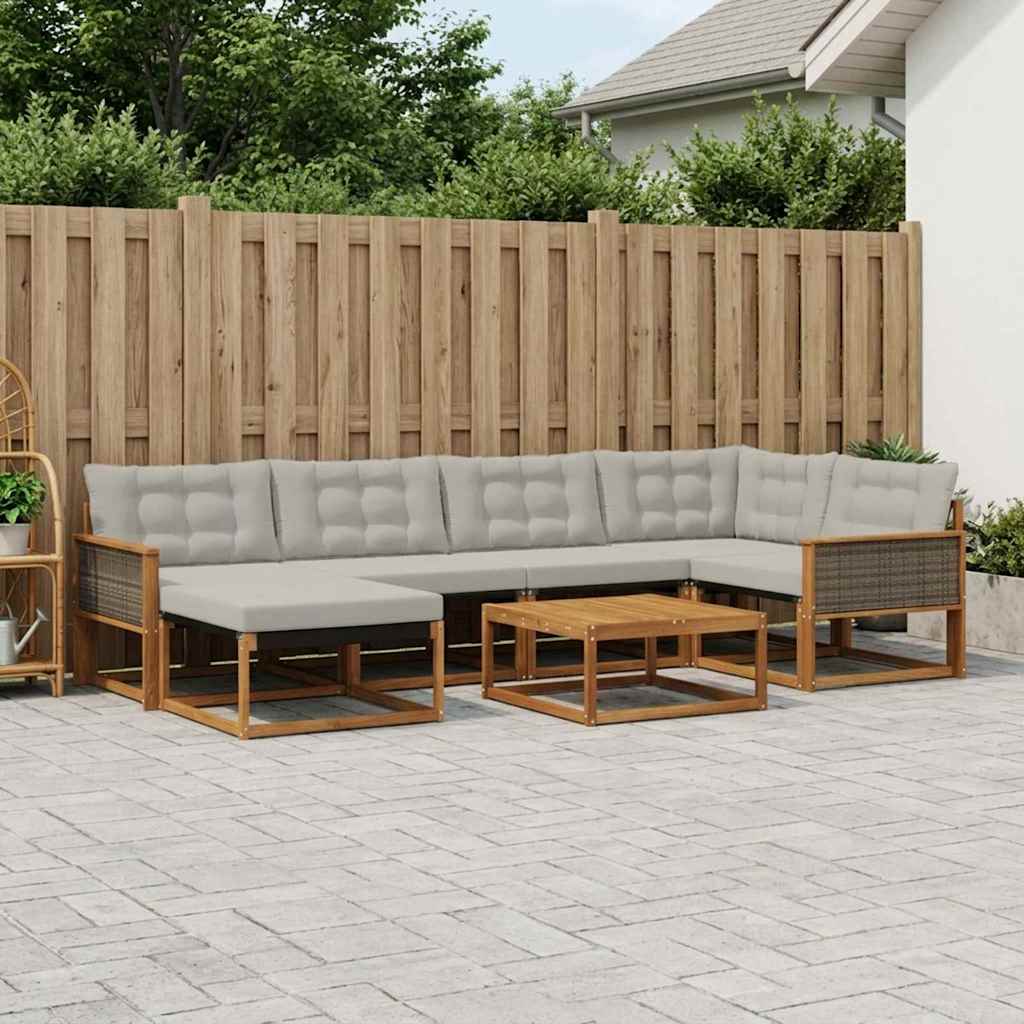 vidaXL Zestaw sof na zewnątrz z poduszką 7 pcs Naturalny i jasnoszary