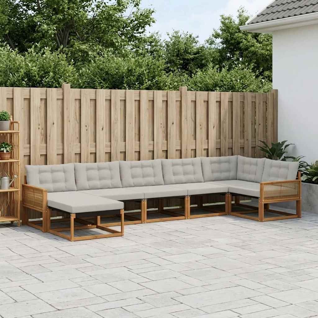vidaXL Zestaw sof na zewnątrz z poduszką 7 pcs Naturalny i jasnoszary