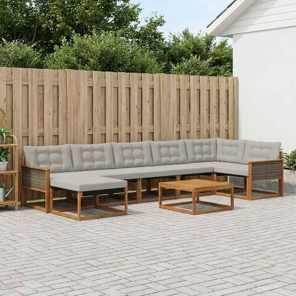 vidaXL Zestaw sof na zewnątrz z poduszką 8 pcs Naturalny i jasnoszary