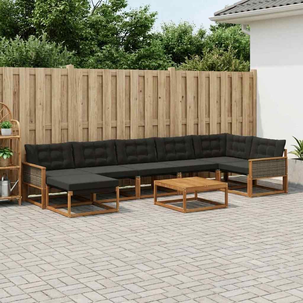 vidaXL Zestaw sof na zewnątrz z poduszką 8 pcs Naturalny i czarny