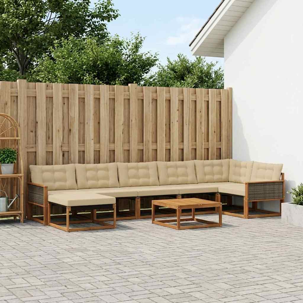 vidaXL Zestaw sof na zewnątrz z poduszką 8 pcs Naturalny i Beżowy