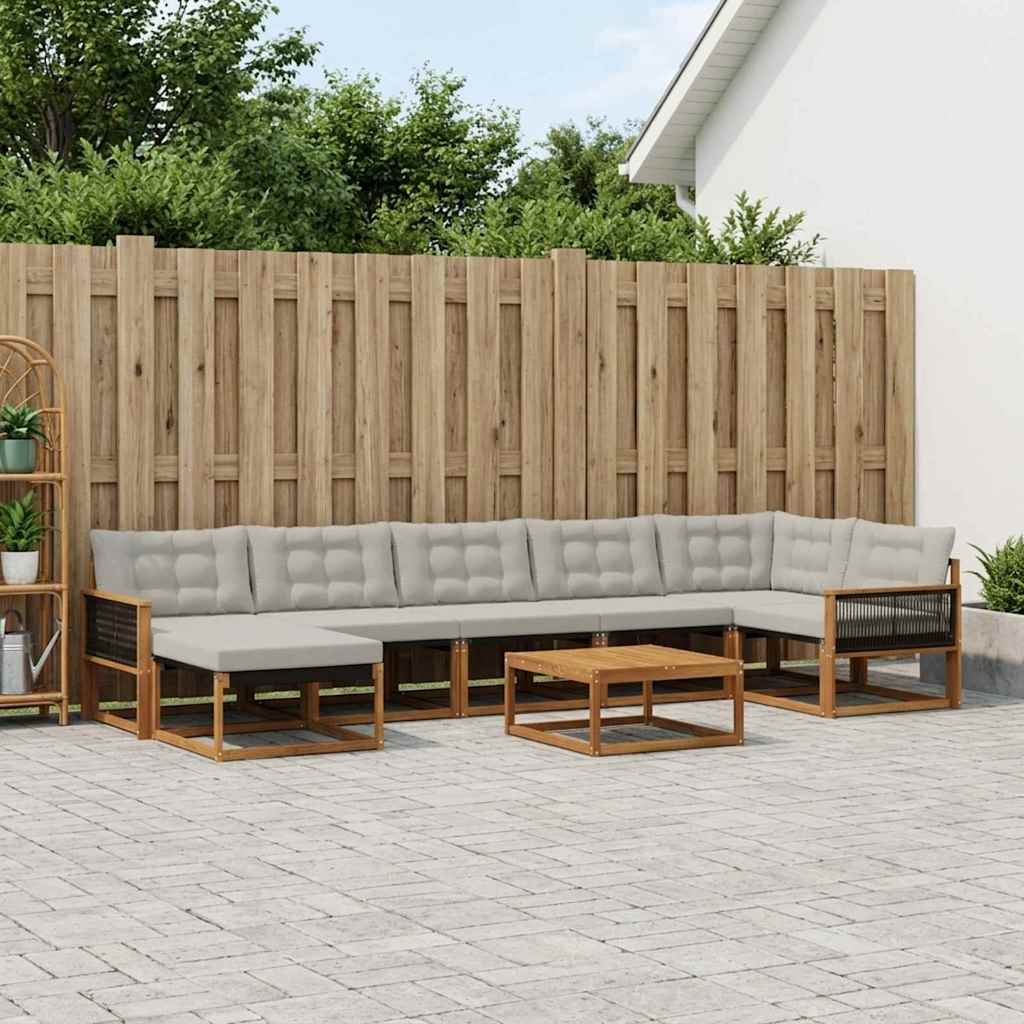 vidaXL Zestaw sof na zewnątrz z poduszką 8 pcs Naturalny i jasnoszary