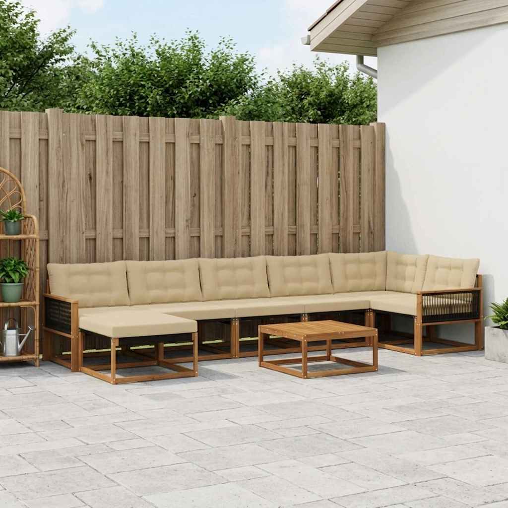 vidaXL Zestaw sof na zewnątrz z poduszką 8 pcs Naturalny i Beżowy