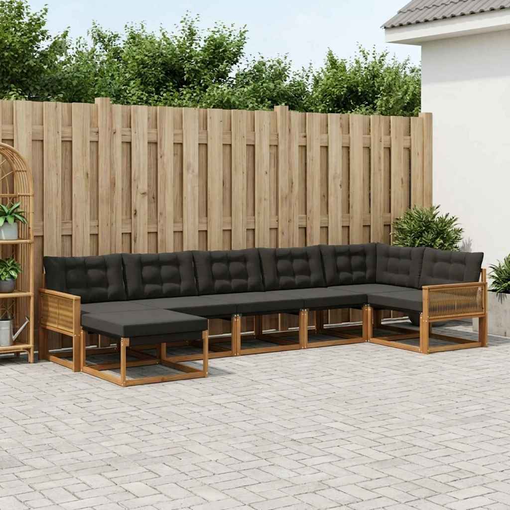vidaXL Zestaw sof na zewnątrz z poduszką 8 pcs Naturalny i czarny