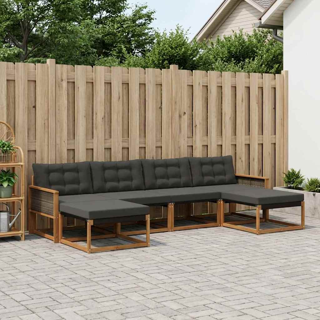 vidaXL Zestaw sof na zewnątrz z poduszką 6 pcs Naturalny i czarny