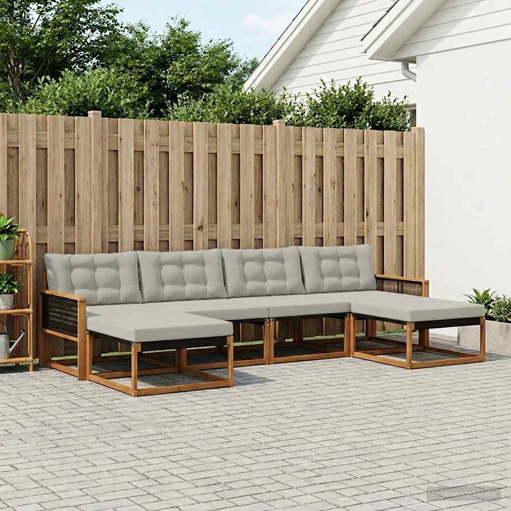 vidaXL Zestaw sof na zewnątrz z poduszką 6 pcs Naturalny i jasnoszary