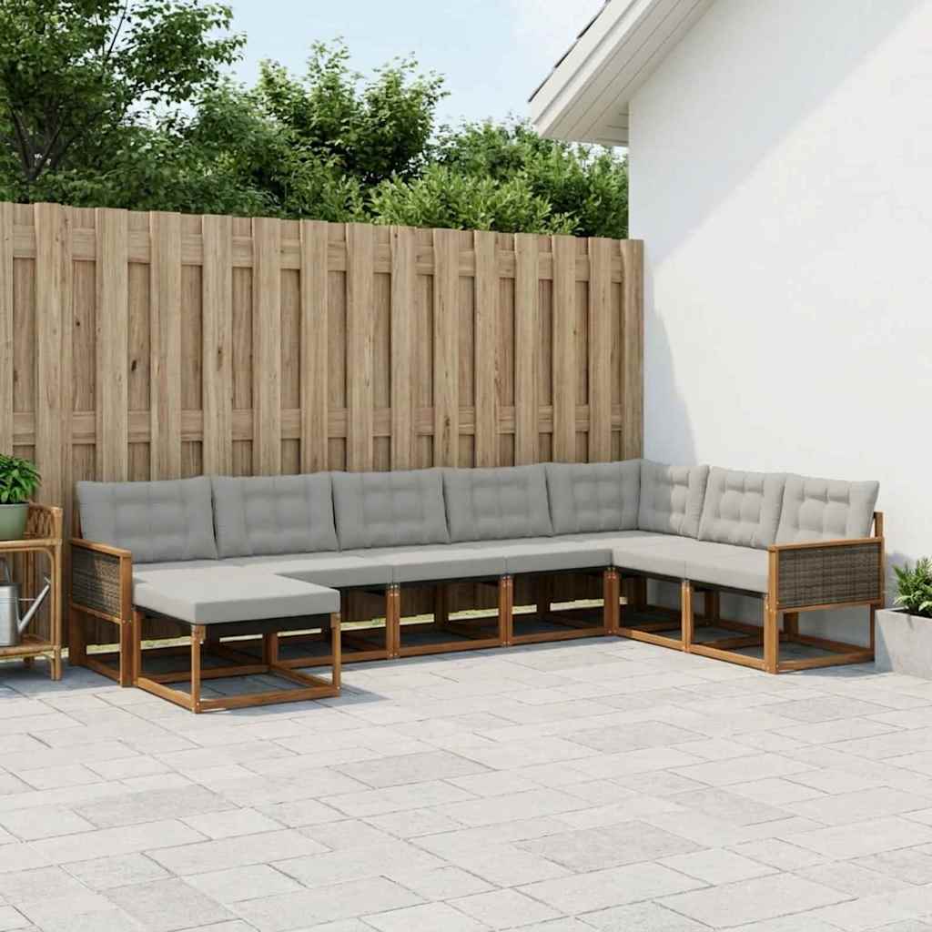 vidaXL Zestaw sof na zewnątrz z poduszką 8 pcs Naturalny i jasnoszary