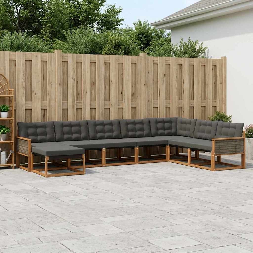 vidaXL Zestaw sof na zewnątrz z poduszką 8 pcs Naturalny i czarny