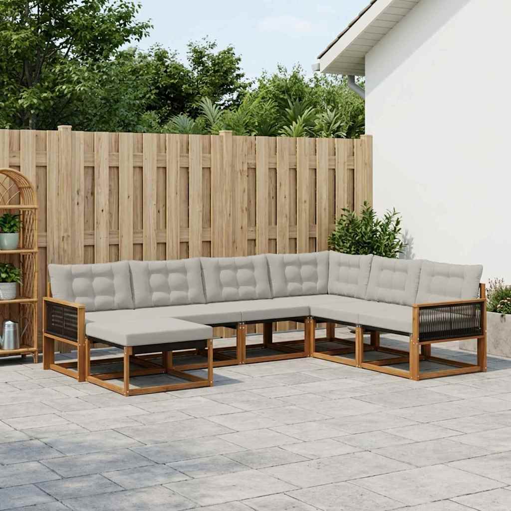 vidaXL Zestaw sof na zewnątrz z poduszką 8 pcs Naturalny i jasnoszary