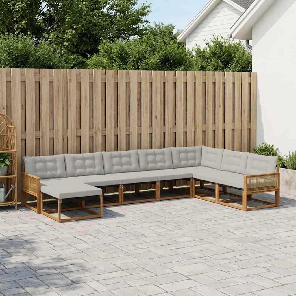 vidaXL Zestaw sof na zewnątrz z poduszką 8 pcs Naturalny i jasnoszary