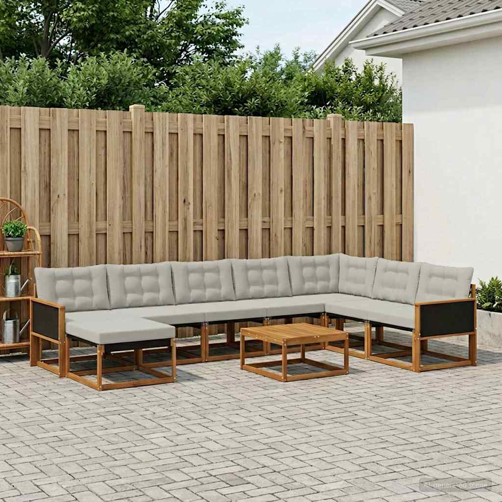 vidaXL Zestaw sof na zewnątrz z poduszką 9 pcs Naturalny i jasnoszary
