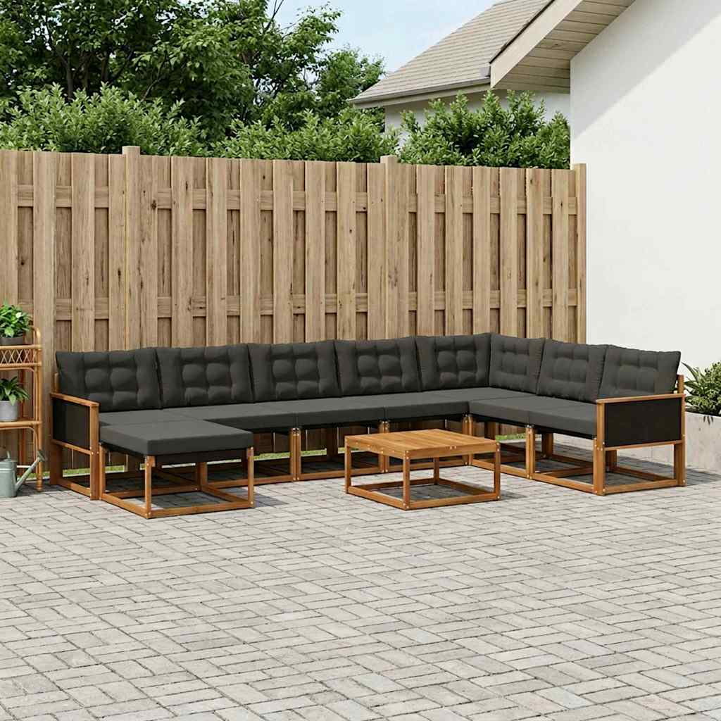 vidaXL Zestaw sof na zewnątrz z poduszką 9 pcs Naturalny i czarny