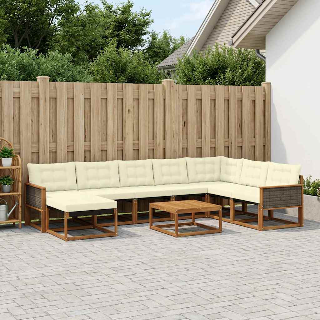 vidaXL Zestaw sof na zewnątrz z poduszką 9 pcs Naturalny i Kremowy