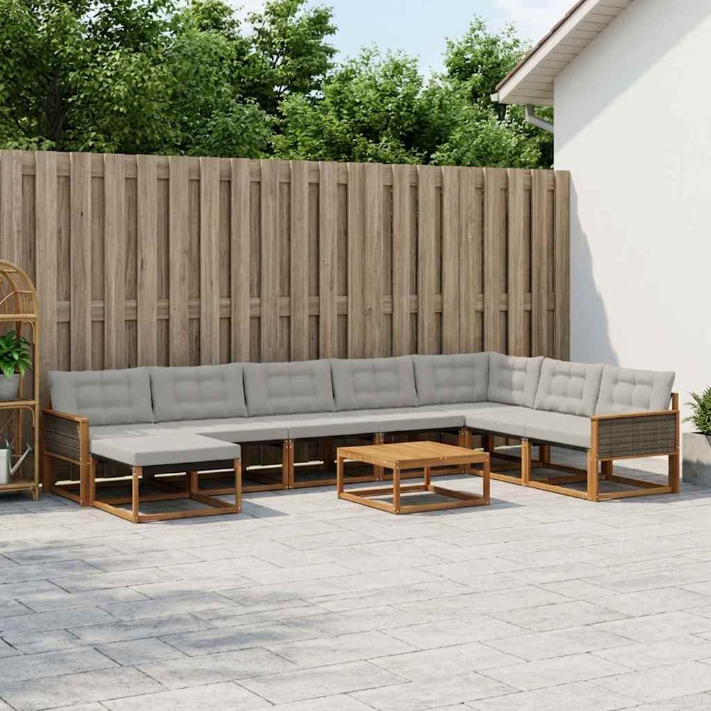 vidaXL Zestaw sof na zewnątrz z poduszką 9 pcs Naturalny i jasnoszary