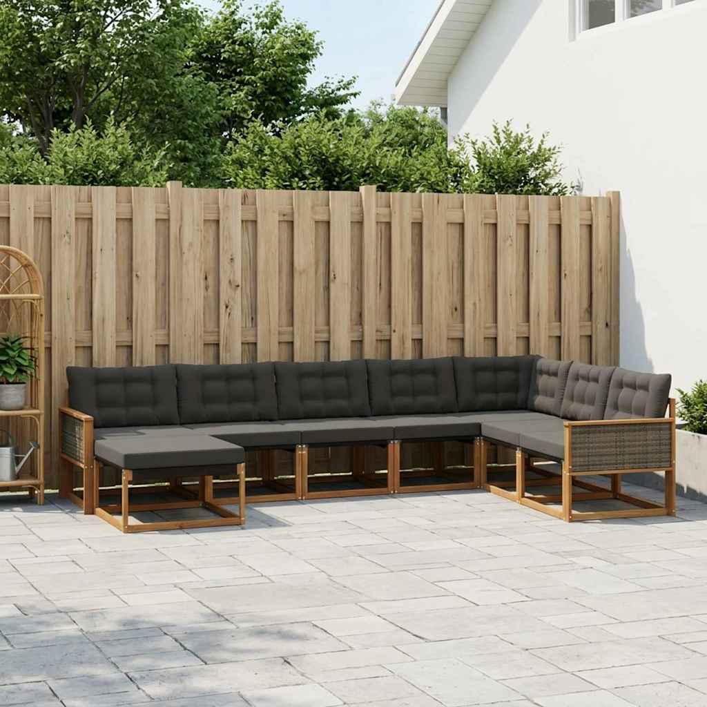 vidaXL Zestaw sof na zewnątrz z poduszką 9 pcs Naturalny i czarny