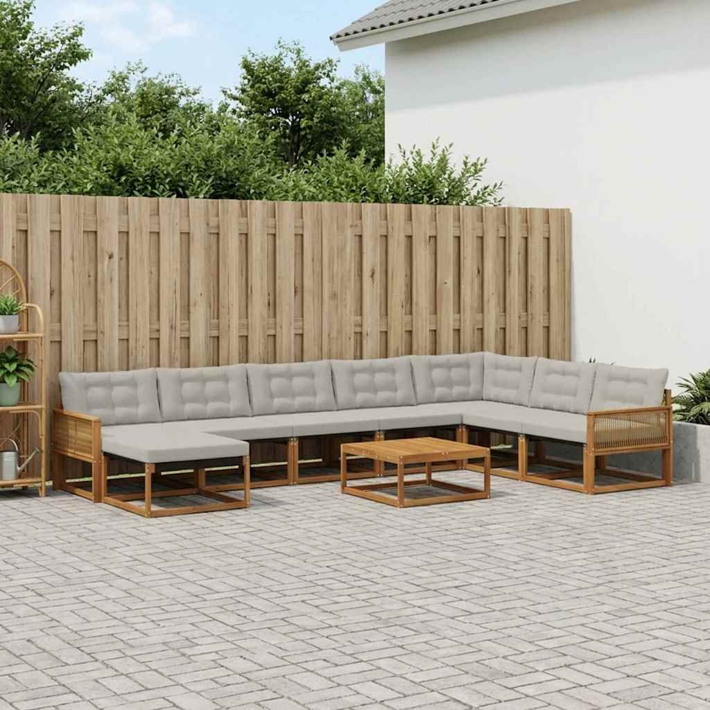 vidaXL Zestaw sof na zewnątrz z poduszką 9 pcs Naturalny i jasnoszary