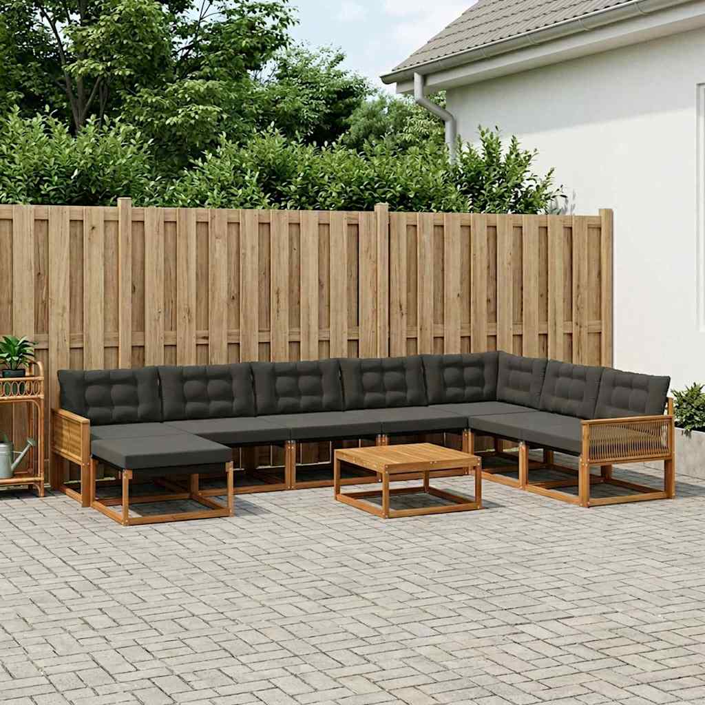 vidaXL Zestaw sof na zewnątrz z poduszką 9 pcs Naturalny i czarny