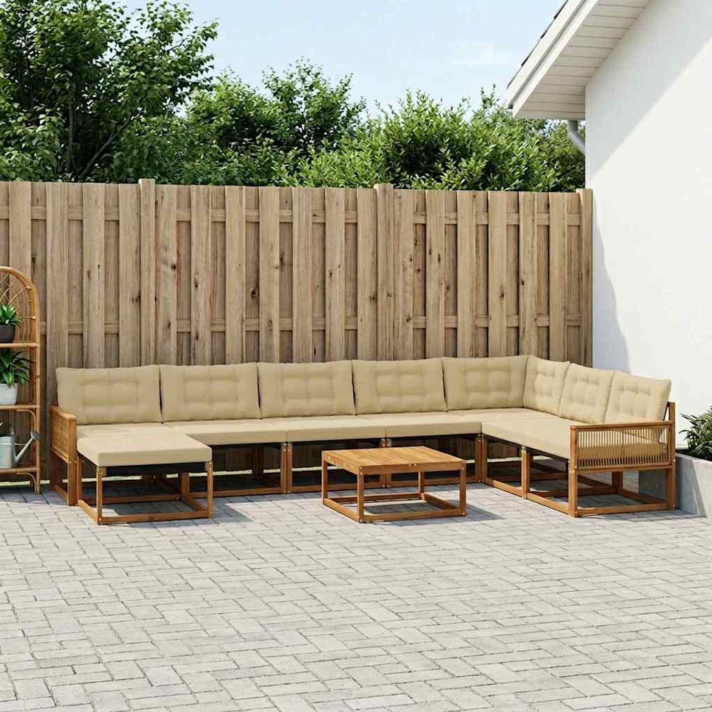 vidaXL Zestaw sof na zewnątrz z poduszką 9 pcs Naturalny i Beżowy