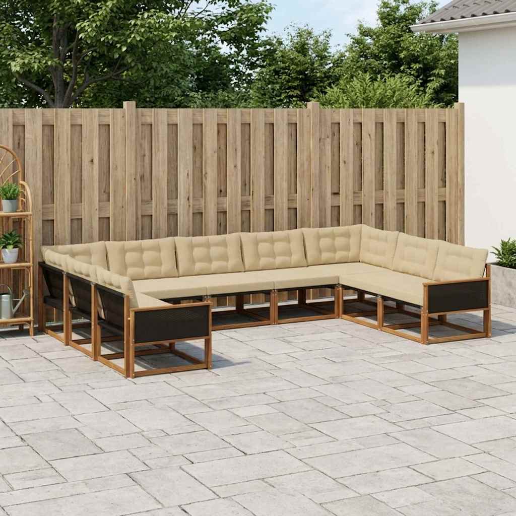 vidaXL Zestaw sof na zewnątrz z poduszką 9 pcs Naturalny i Beżowy