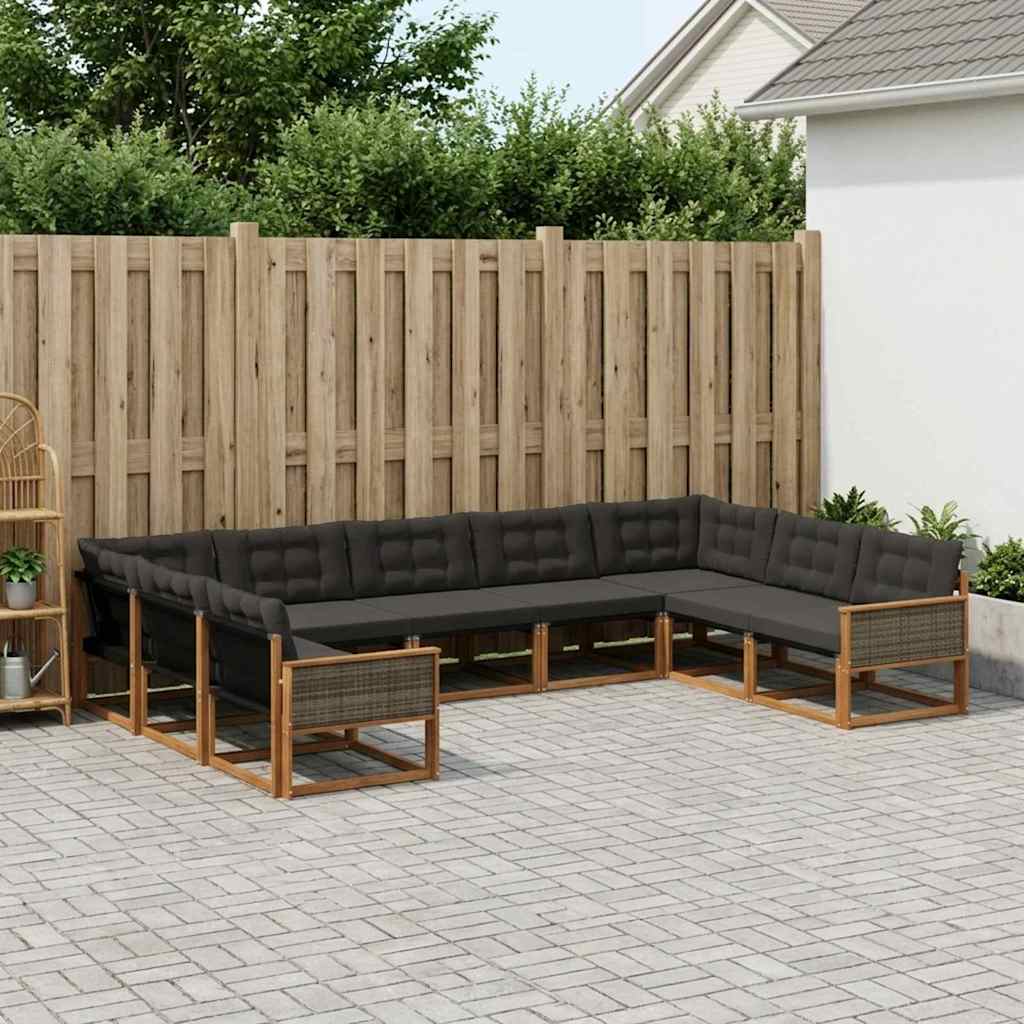 vidaXL Zestaw sof na zewnątrz z poduszką 9 pcs Naturalny i czarny