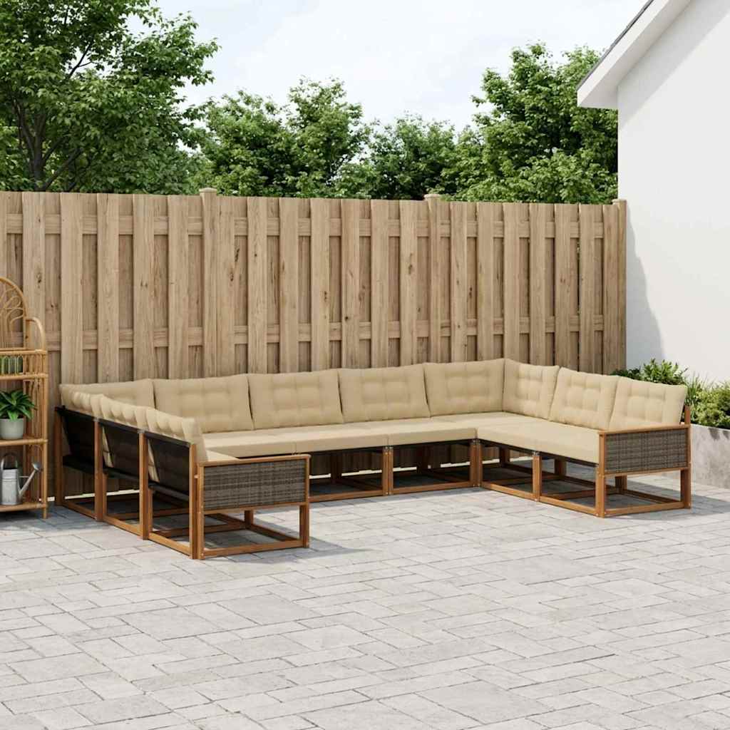 vidaXL Zestaw sof na zewnątrz z poduszką 9 pcs Naturalny i Beżowy